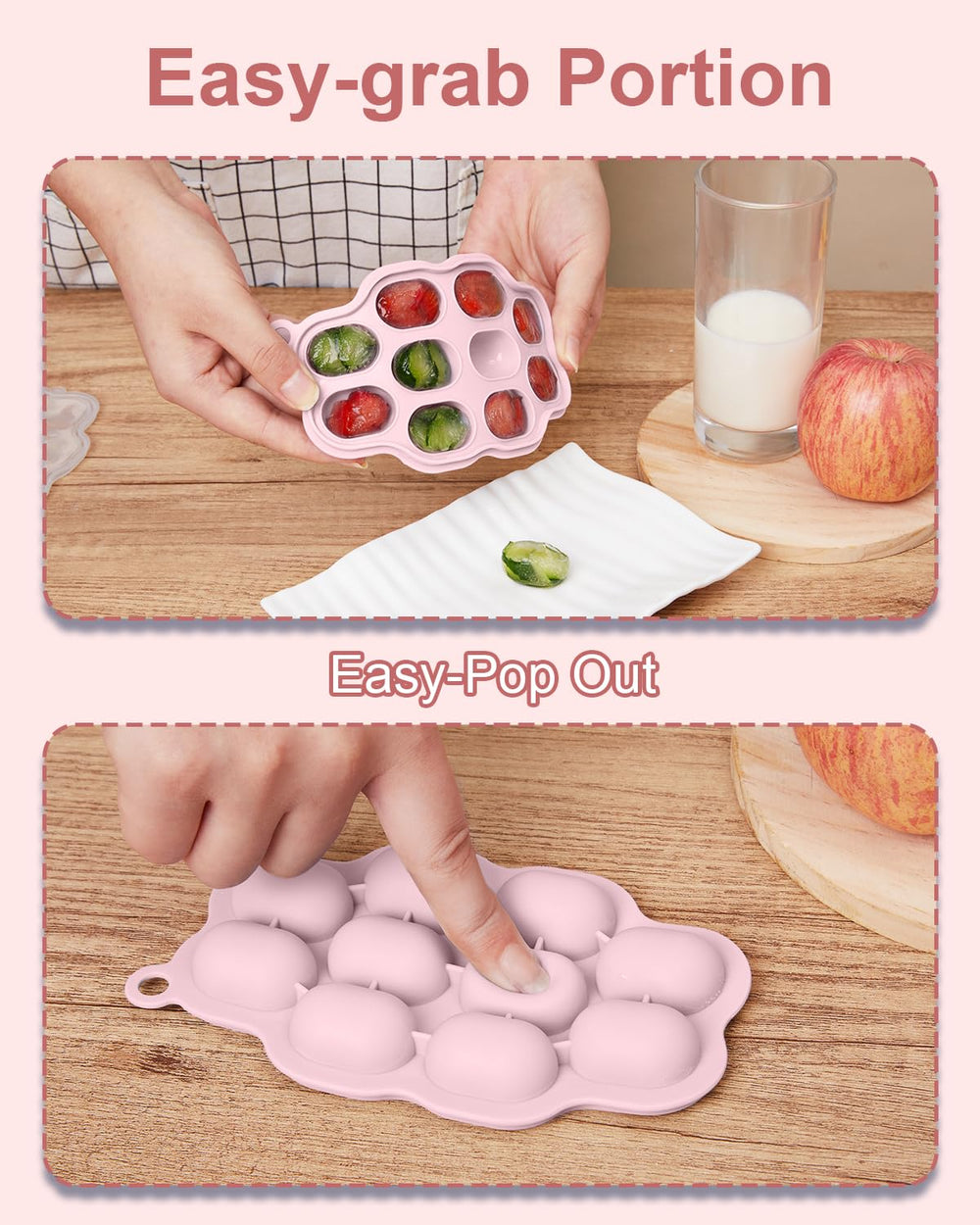 KingKam easy pop-out design for quick release of purees from silicone trays.