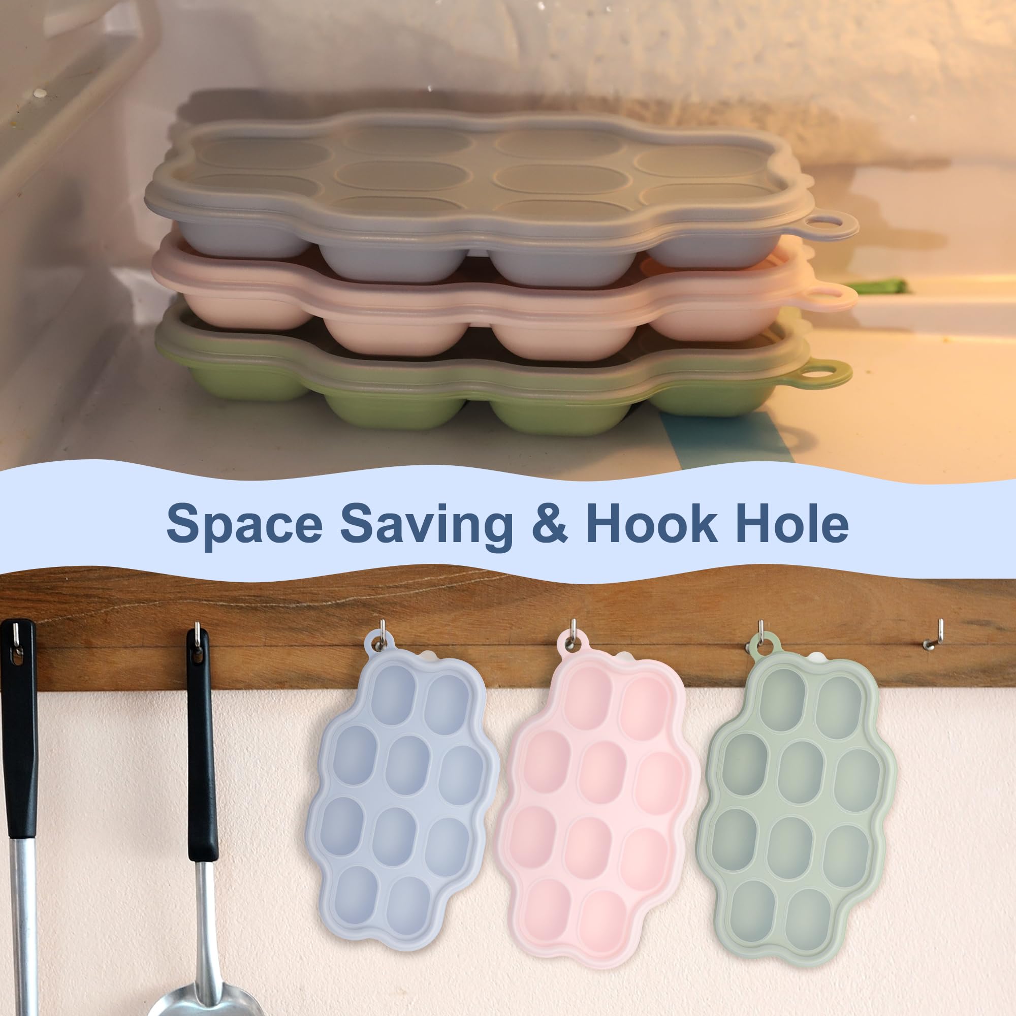 KingKam freezer-safe silicone tray emphasizes durable, reusable pieces for long-term baby snack prep.