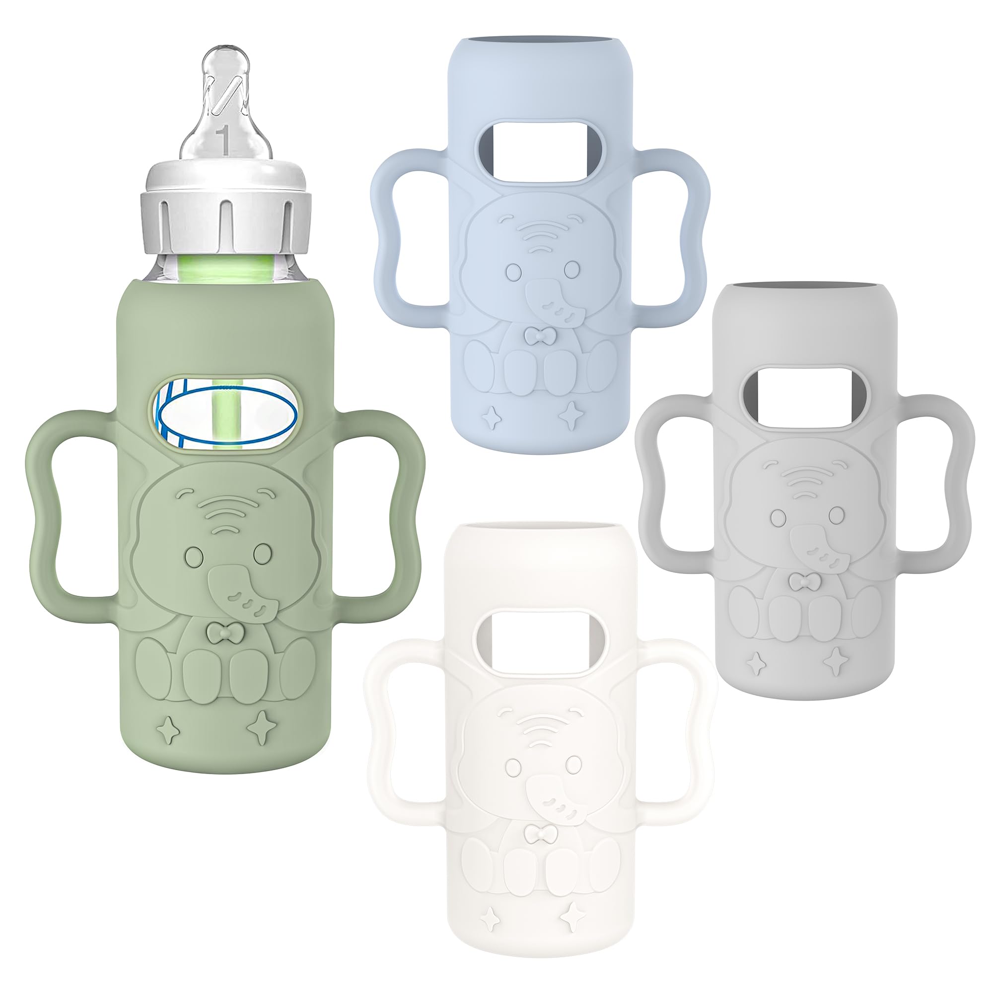 KingKam silicone sleeve on Dr. Brown's 8oz bottle enhances grip and protects glass.
