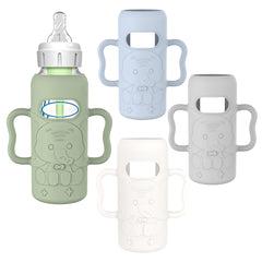 KingKam silicone sleeve on Dr. Brown's 8oz bottle enhances grip and protects glass.