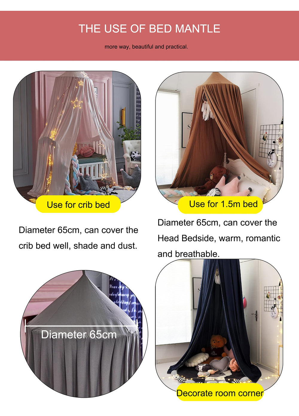KingKara bed canopy large size fits single to twin beds for versatility