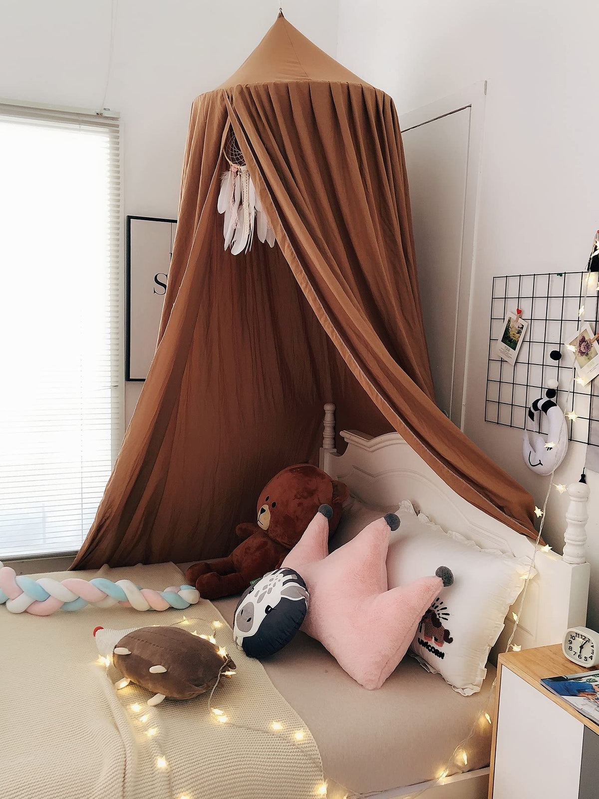 KingKara crib bed canopy round dome assembly shows quick setup and sturdy fit