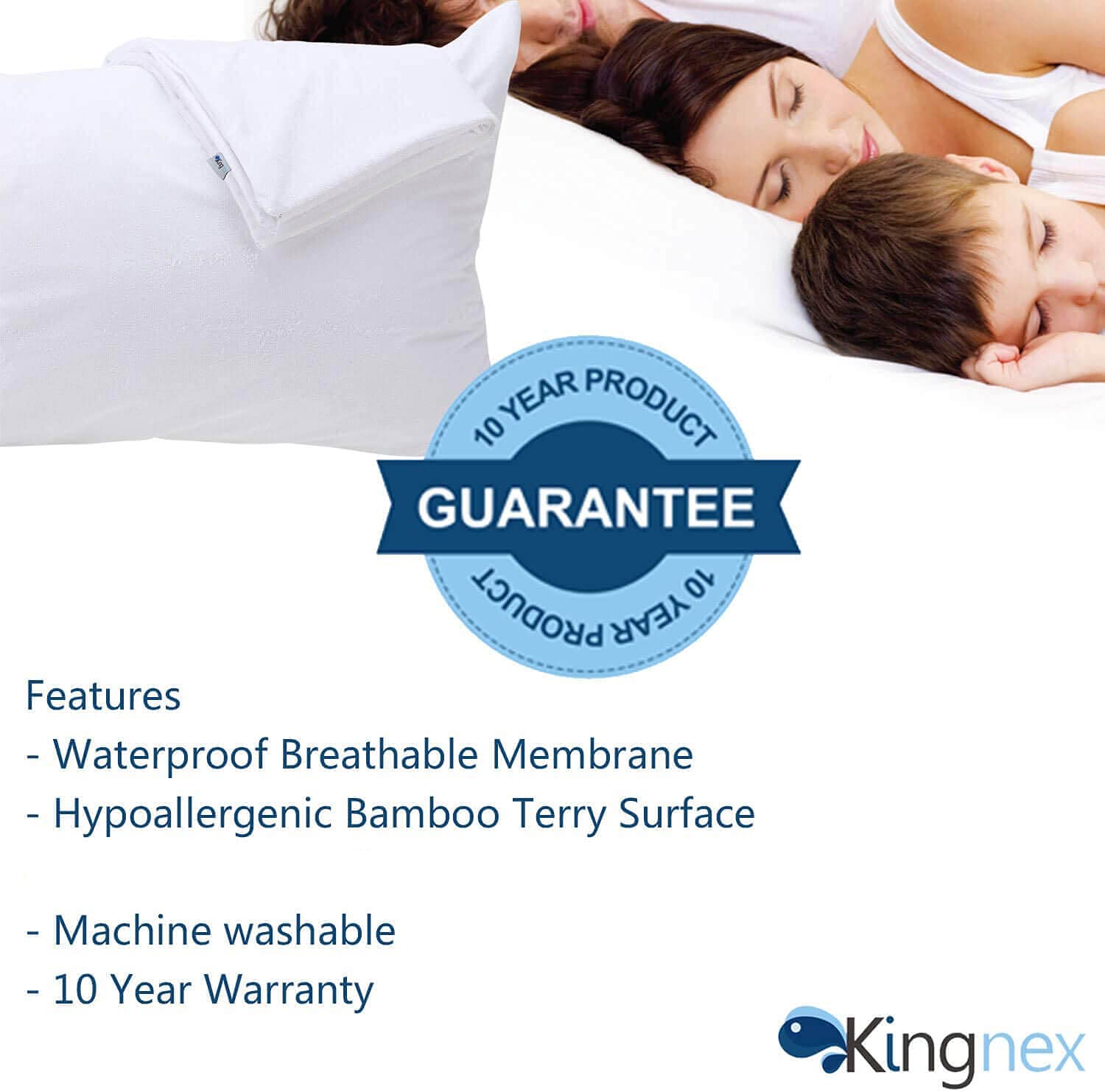 Kingnex machine-washable pillow protector emphasizes effortless care and long-lasting use