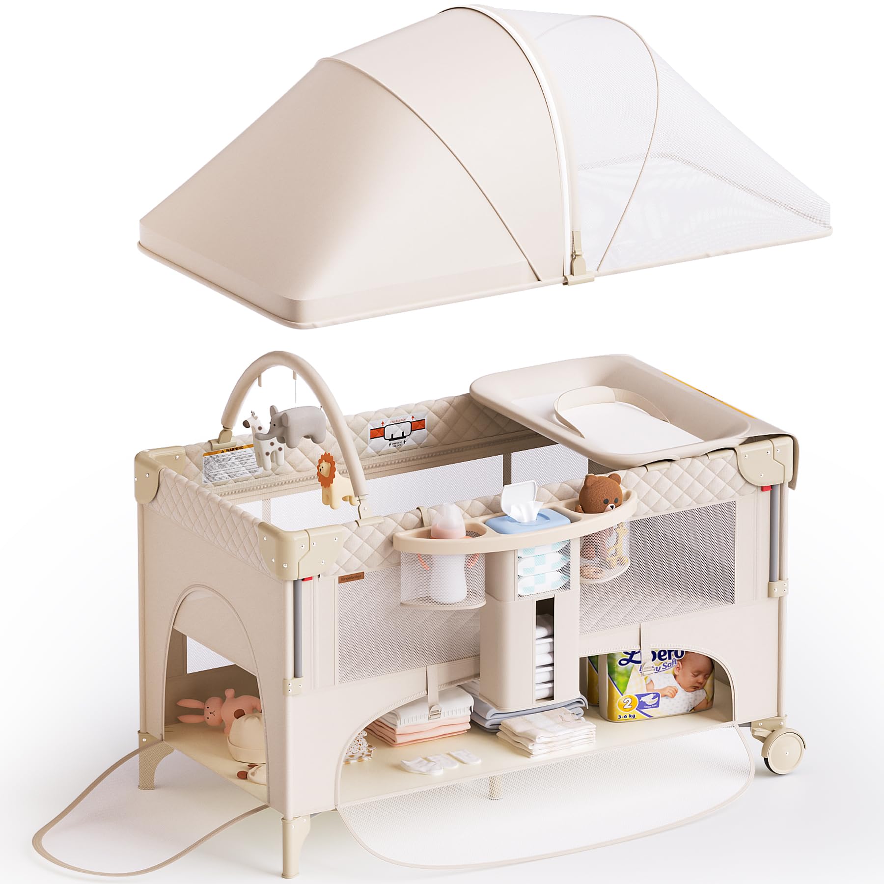 Kingobabys 4-in-1 bassinet setup demonstrates easy conversion for newborns and toddlers.