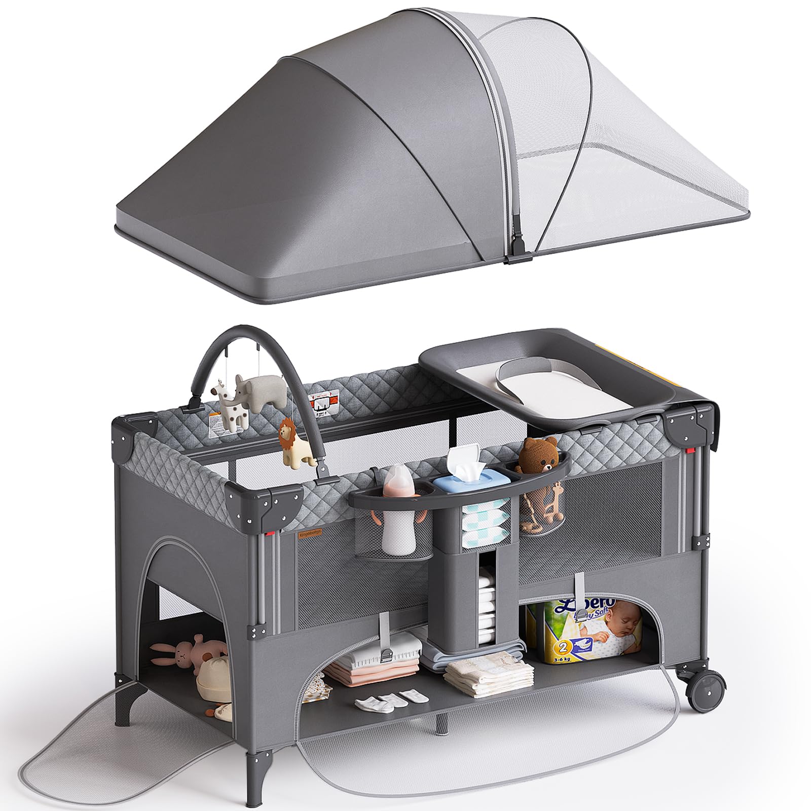 Kingobabys 4-in-1 bedside sleeper bassinet keeps baby close for nighttime feeds.