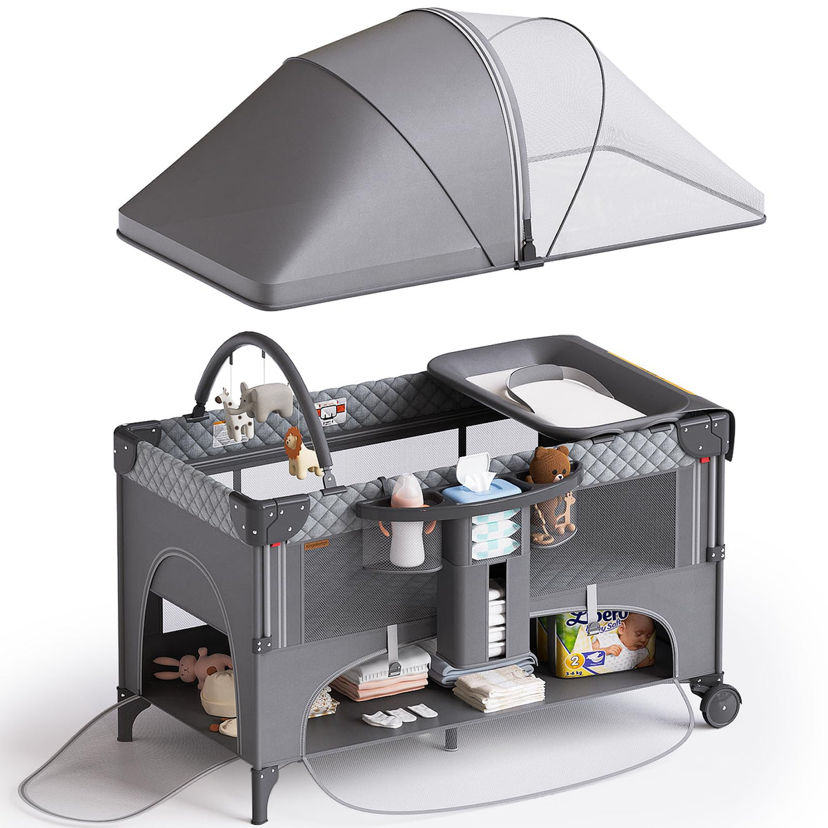 Kingobabys 4-in-1 bedside sleeper bassinet keeps baby close for nighttime feeds.