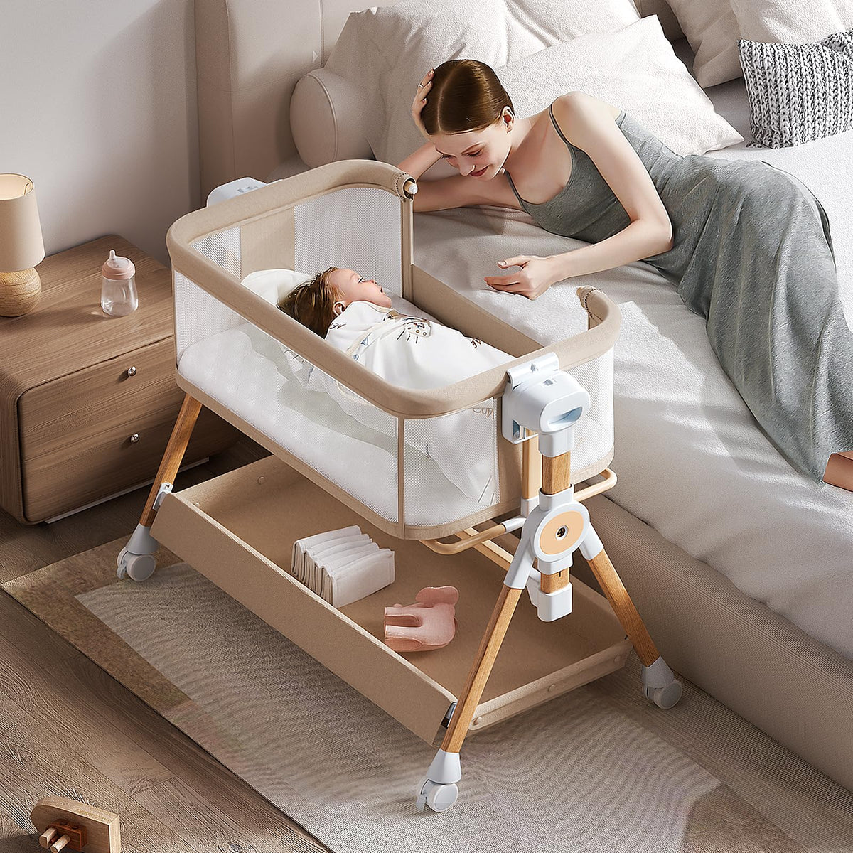 kingobabys baby bassinet bedside-sleeper keeps baby within reach for nighttime soothing