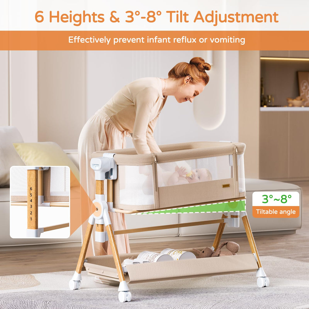 kingobabys bassinet 6-height-adjustment allows bed height to match yours for easier care