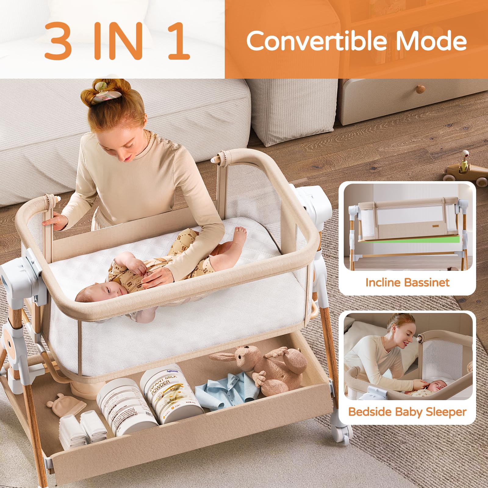 kingobabys bassinet all mesh-sides promotes airflow and easy baby checks with washable mesh