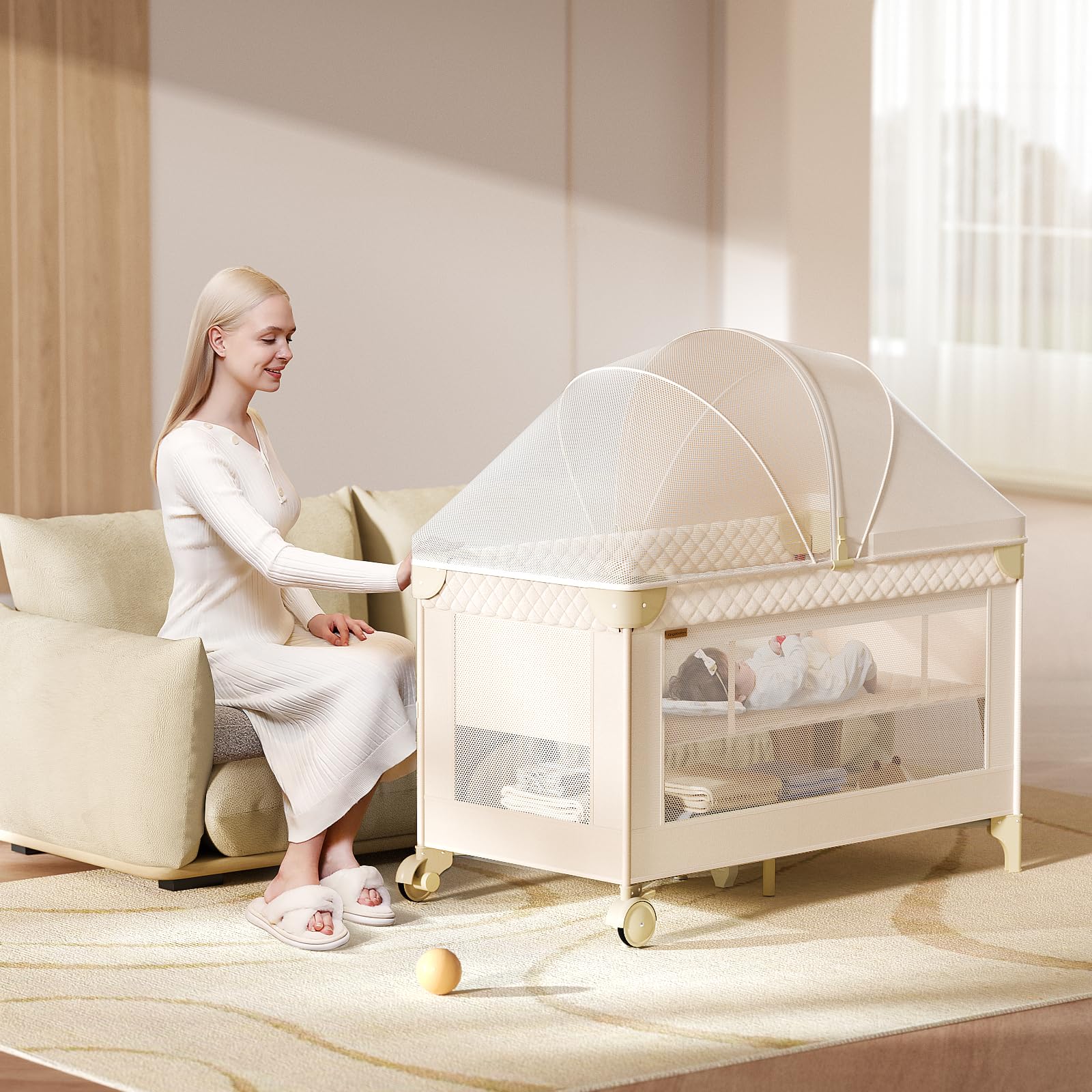 Kingobabys toy arch and shelf helps entertain and organize during naps.