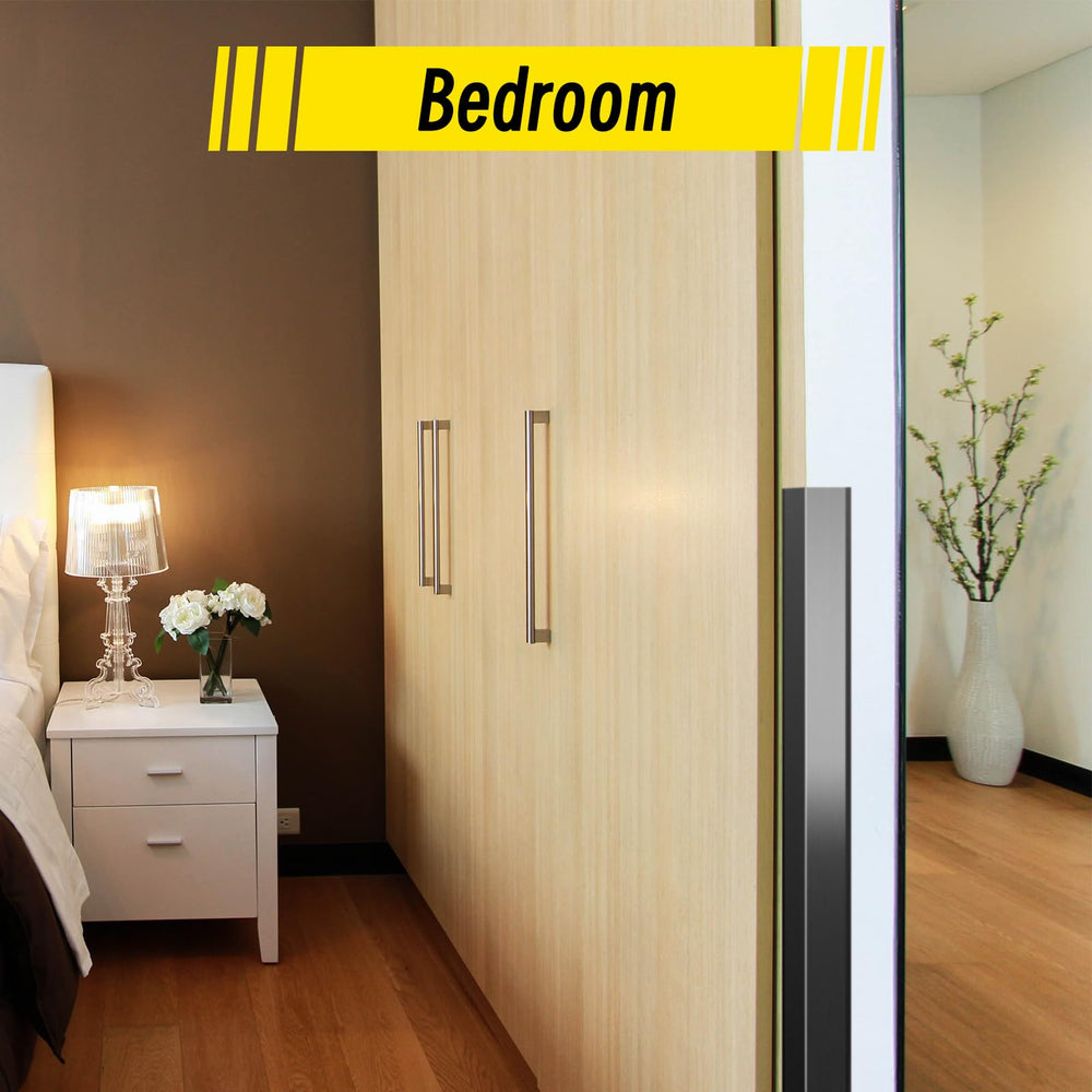 Kingtran black aluminium corner guard on tile and wood walls illustrating versatile protection.