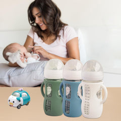 Kingwi silicone sleeve on Avent 8oz bottle in dark green protects during drops