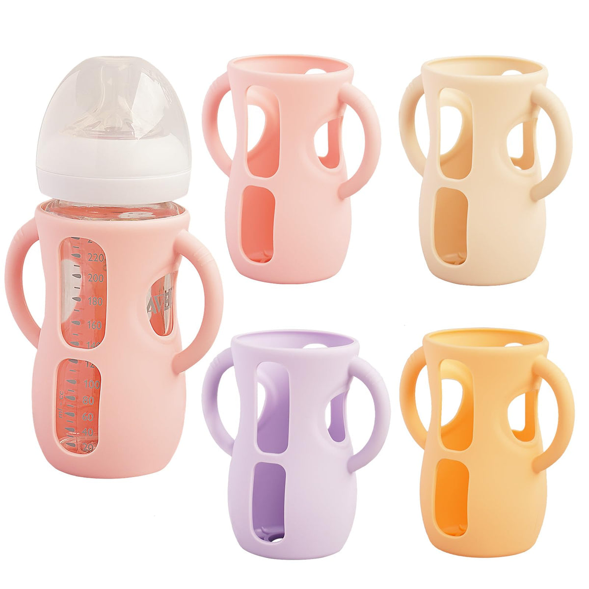 Kingwi silicone sleeve apricot for 8oz Avent bottle protects from drops during feeding
