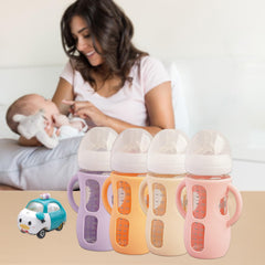 Kingwi silicone sleeve orange for 8oz Avent bottle cushions impacts during busy nights