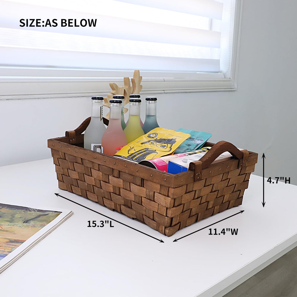 KingWillow rectangular wicker basket side view highlighting sturdy wooden handles.