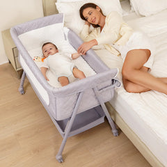 Kiniew bassinet bedside sleeper assembled grey for safe bedside use and easy nighttime checks.