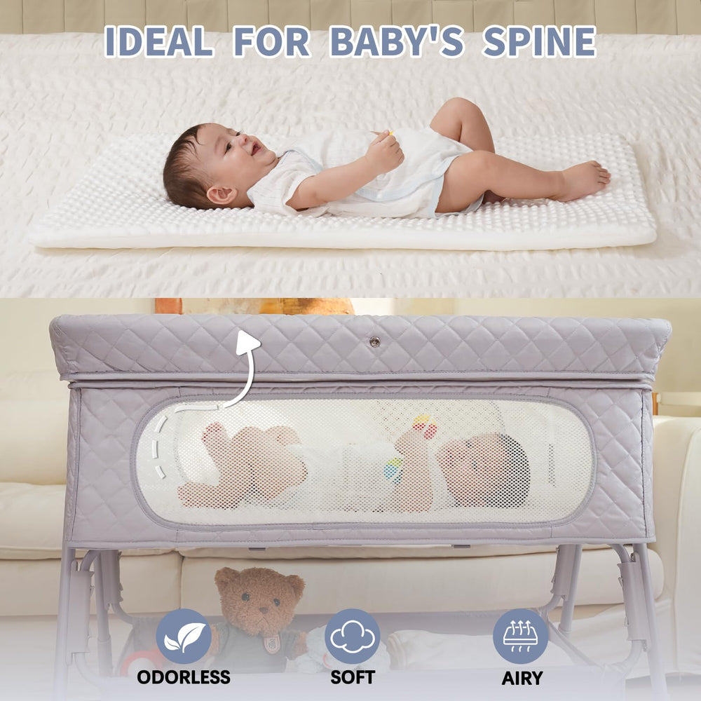 Kiniew bassinet bedside sleeper comfy-mattress grey enhances infant comfort during naps.