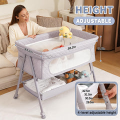 Kiniew bassinet bedside sleeper folded grey for compact travel and storage.