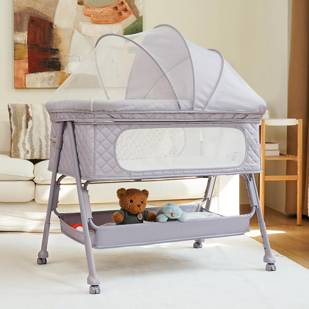 Kiniew bassinet bedside sleeper rapid-assembly grey saves time during setup.