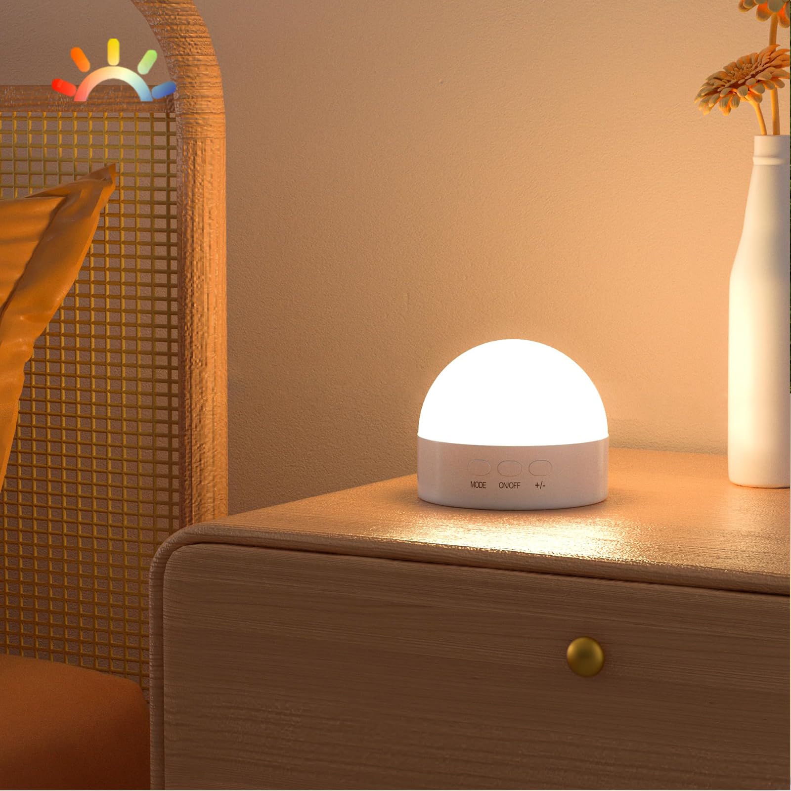 Kintion portable night light shows dimmable 8-color lighting for calming bedtimes.