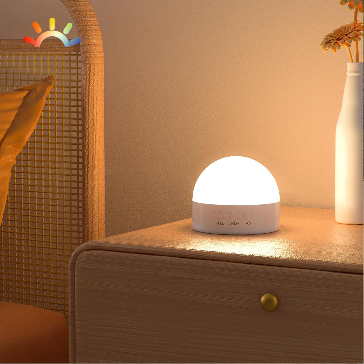 Kintion portable night light shows dimmable 8-color lighting for calming bedtimes.