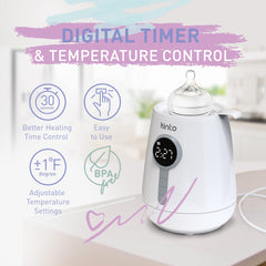 Kinto Tech warmer with bottle inside demonstrates consistent warmth for breast milk and formula.