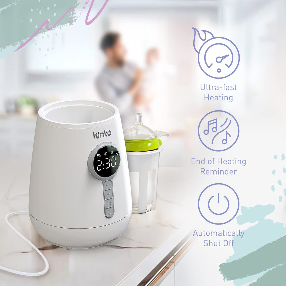 Kinto Tech bottle warmer timer display for precise warming and auto shut-off safety.