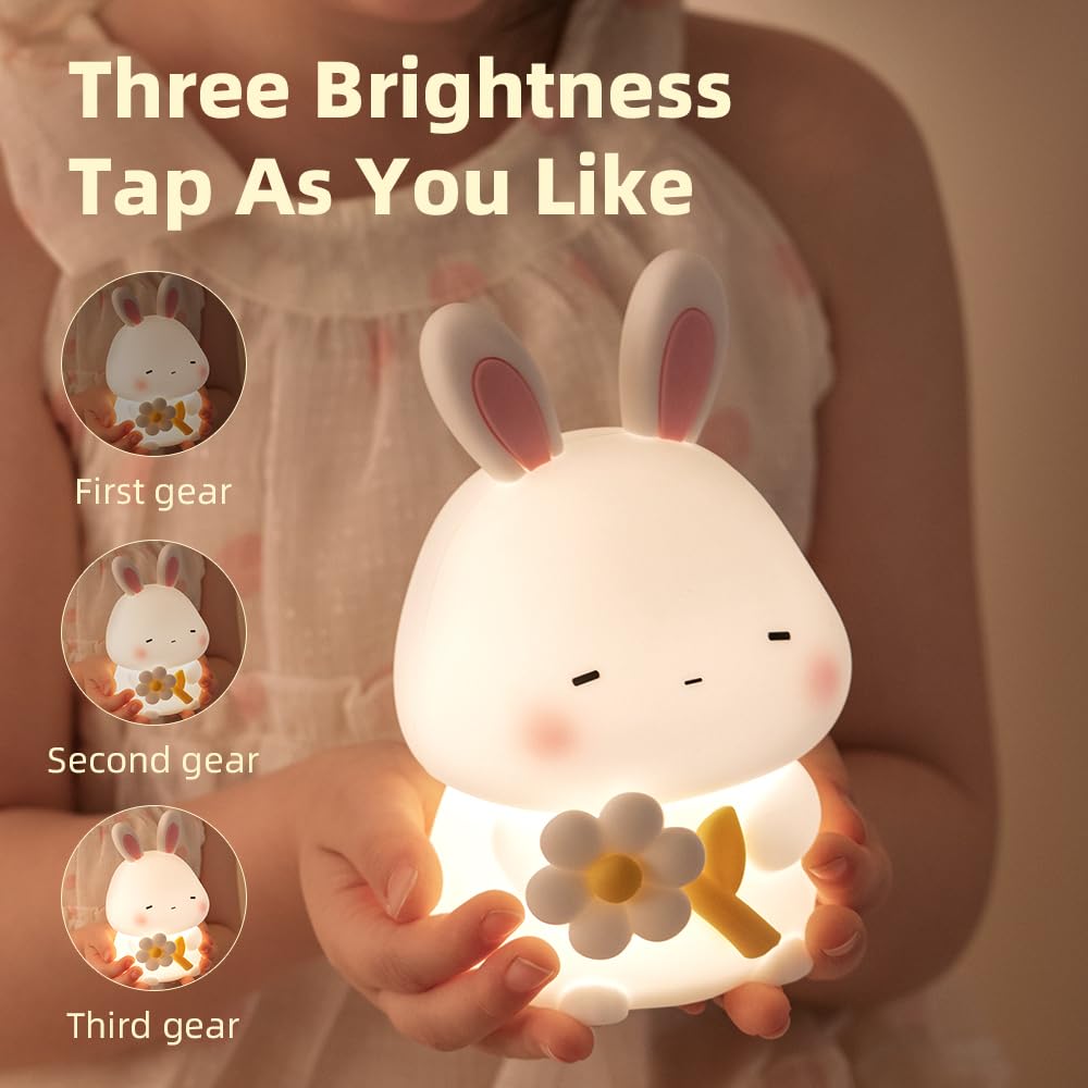 KinYiLO bunny night light tap-dimmable settings adjust brightness for calm evenings