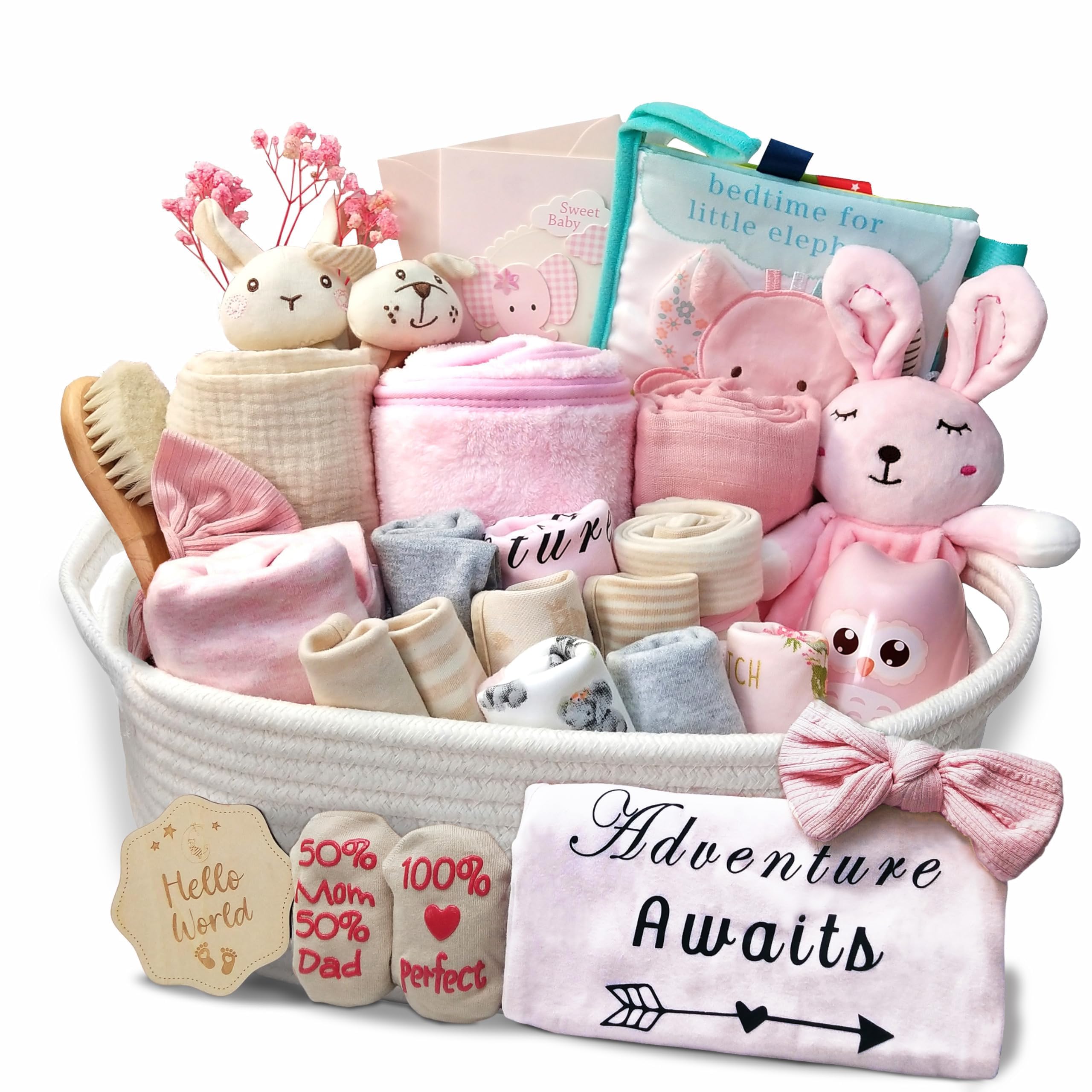 Kipwake 27-piece baby girl basket ready to gift for newborn welcome