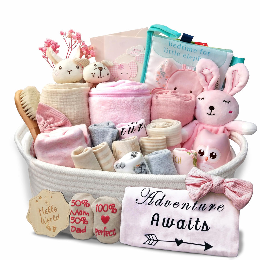 Kipwake 27-piece baby girl basket ready to gift for newborn welcome