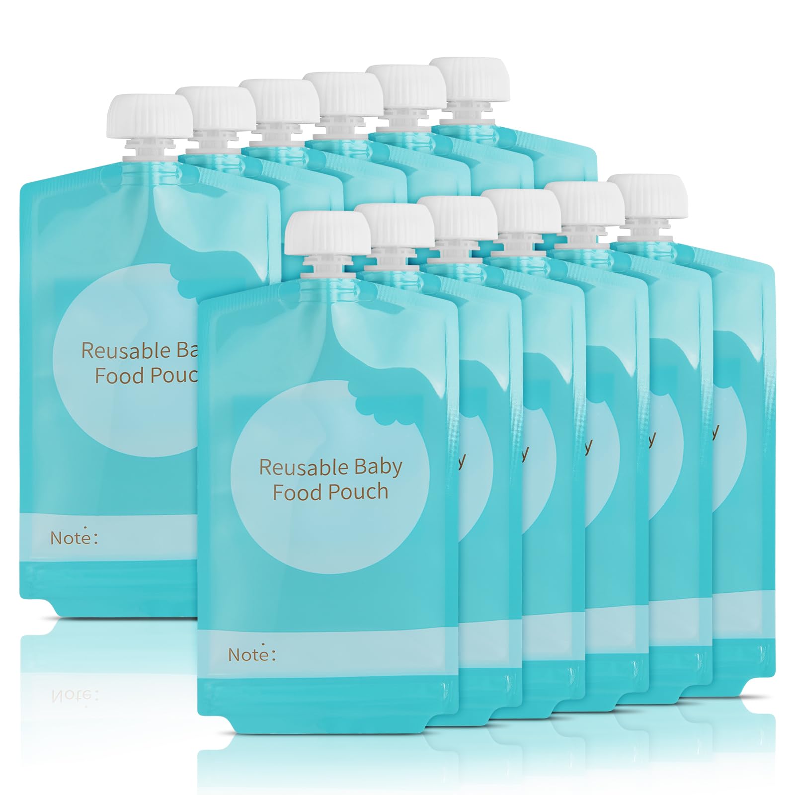 Kirecoo reusable baby food pouches with bottom zipper for easy filling on the go.