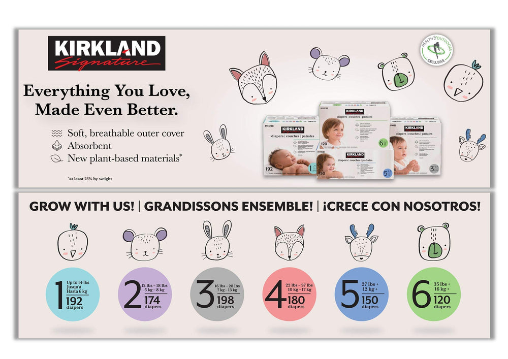 Kirkland Signature Diapers Size 2 in package include six health and outdoors wipes.