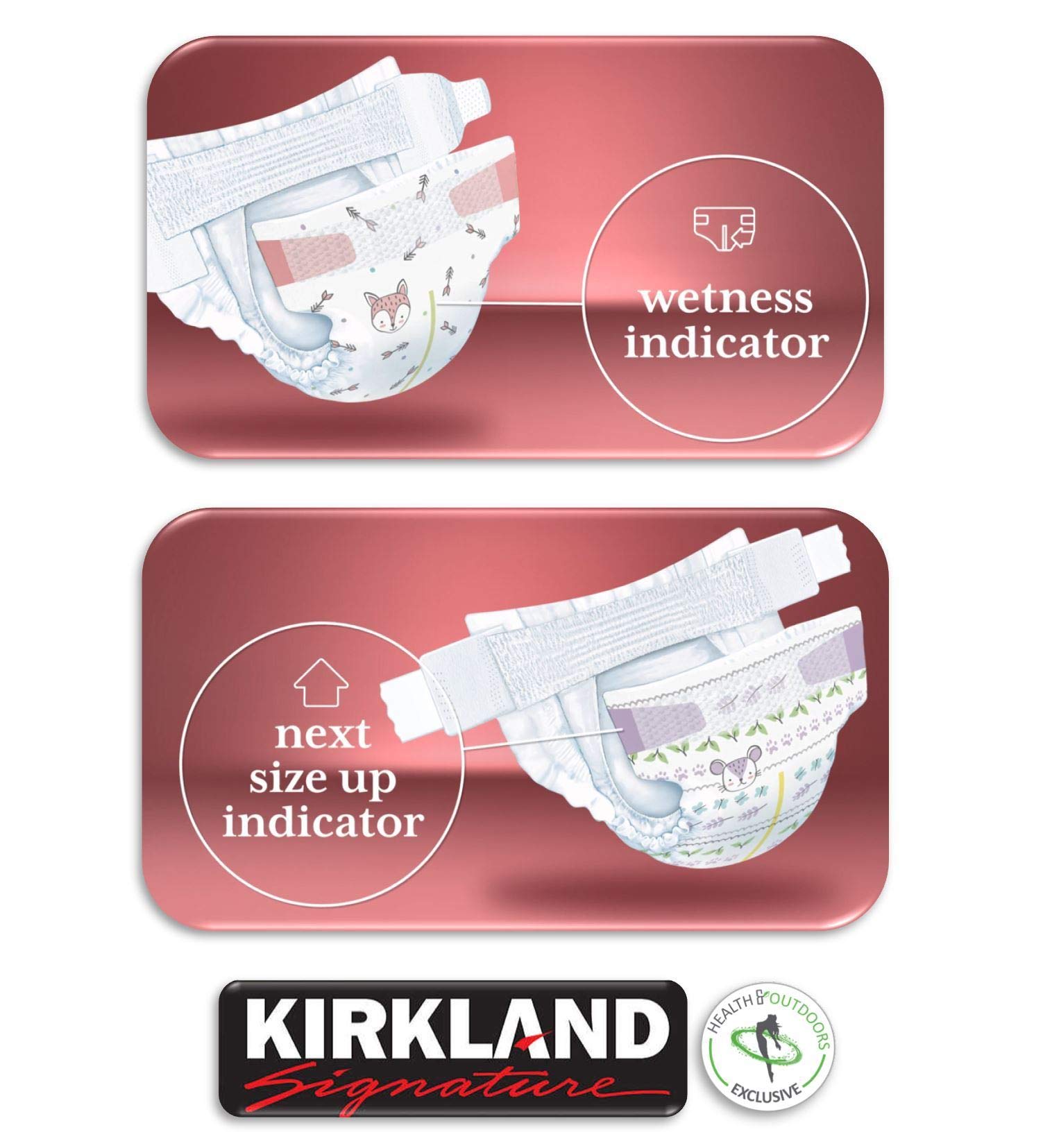 Kirkland Signature Diapers Size 2 use plant-based materials for safe wear.