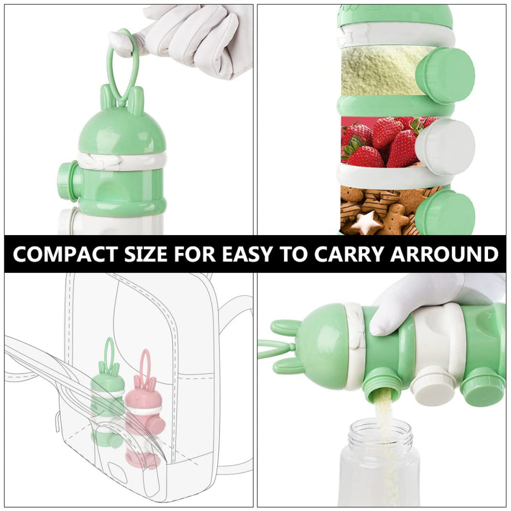 Kisangel multi-use design shows snacks and baby foods fit securely alongside powder.