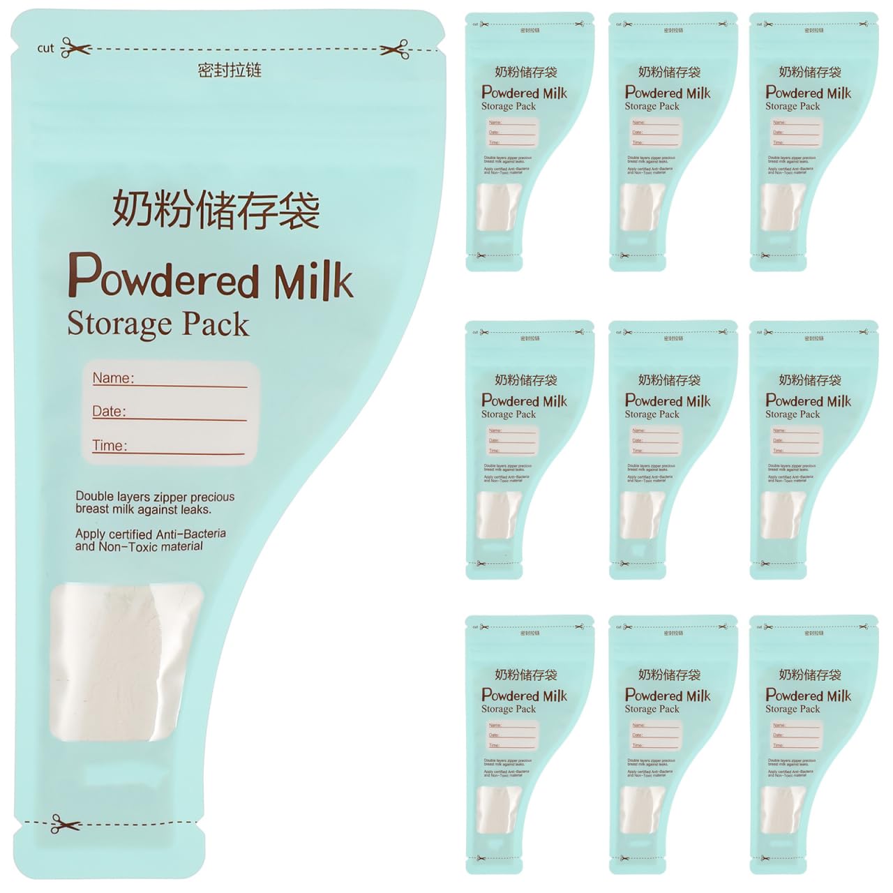 Kisangel milk powder storage bags 60-pack packaging keeps formula organized for on-the-go feeding.