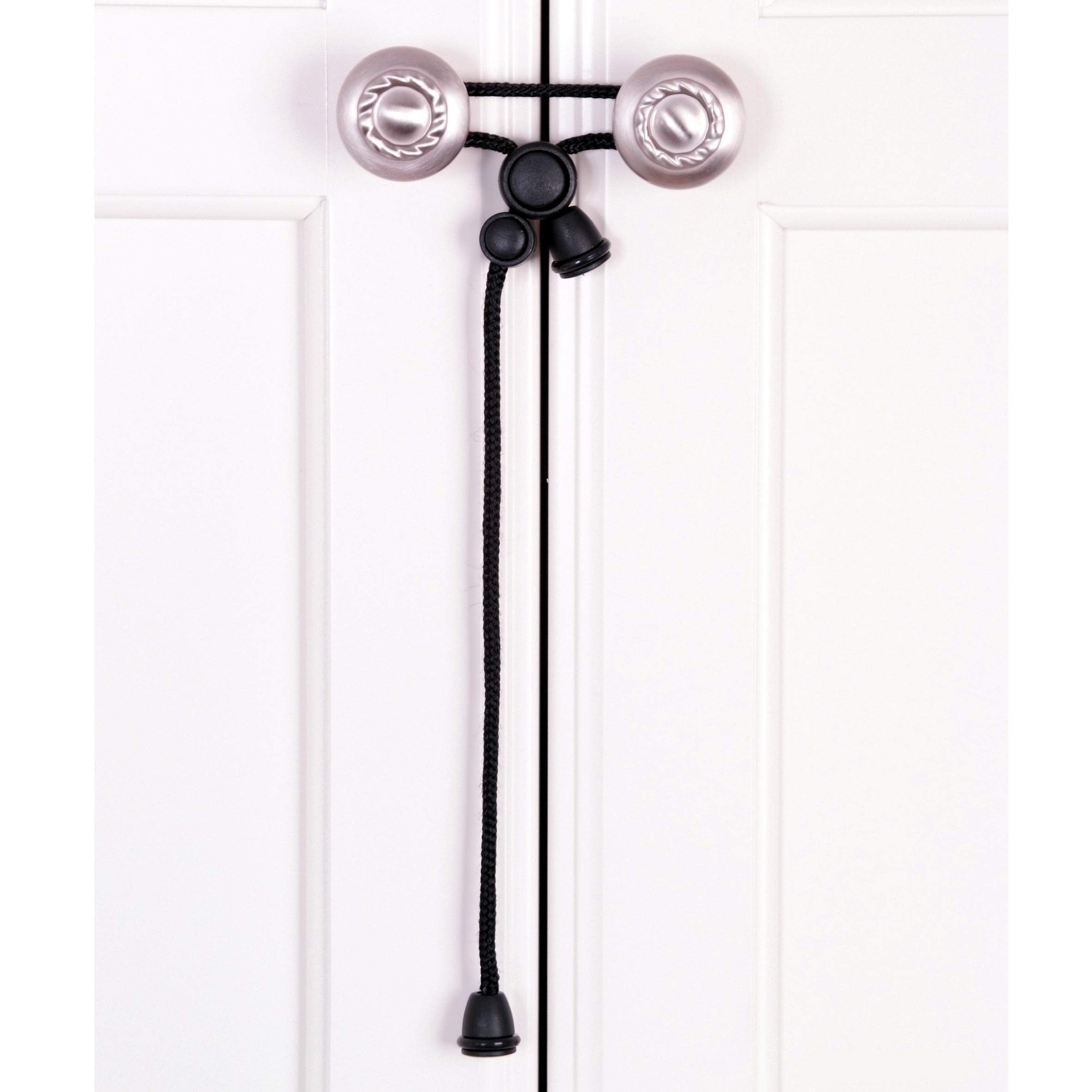 Kiscords baby safety cabinet lock closeup on knob shows no-drill setup for home safety
