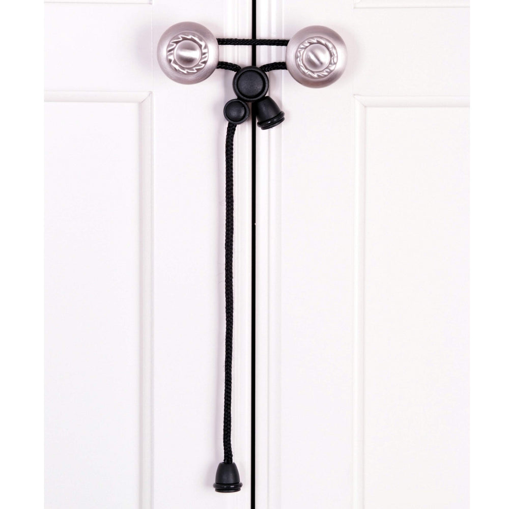 Kiscords baby safety cabinet lock closeup on knob shows no-drill setup for home safety