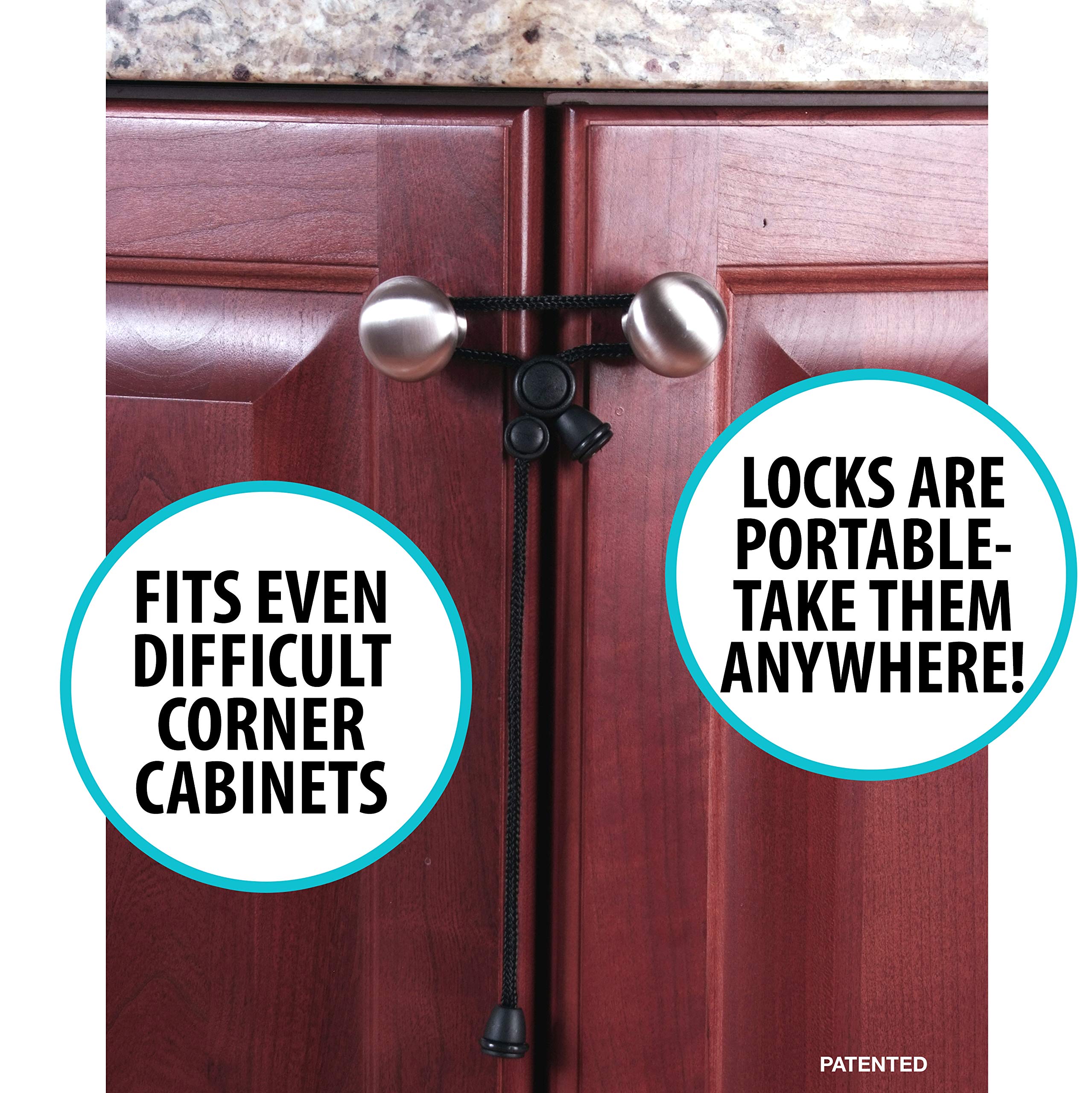 Kiscords locks installed in an RV cabinet show screw-free temporary safety