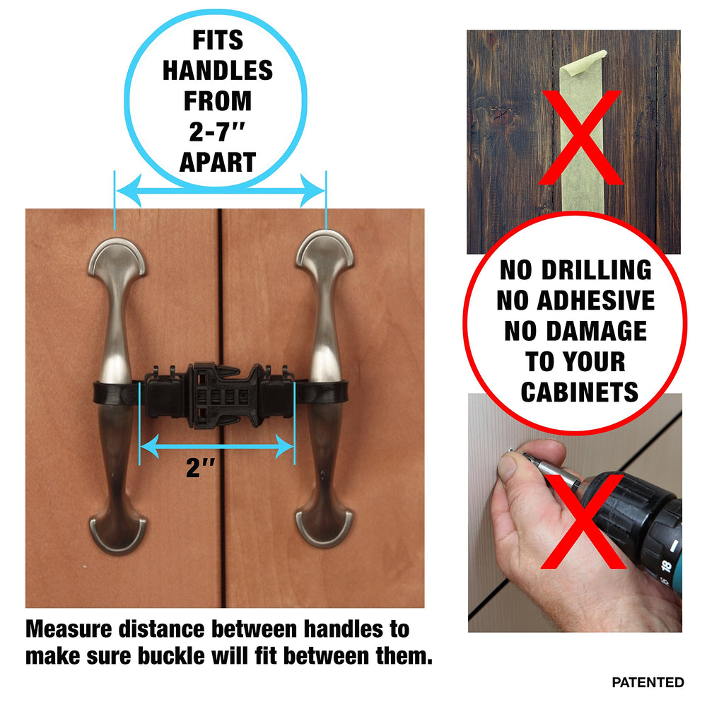 KisCords cabinet locks-no-drill-no-adhesive illustrates easy, damage-free installation.