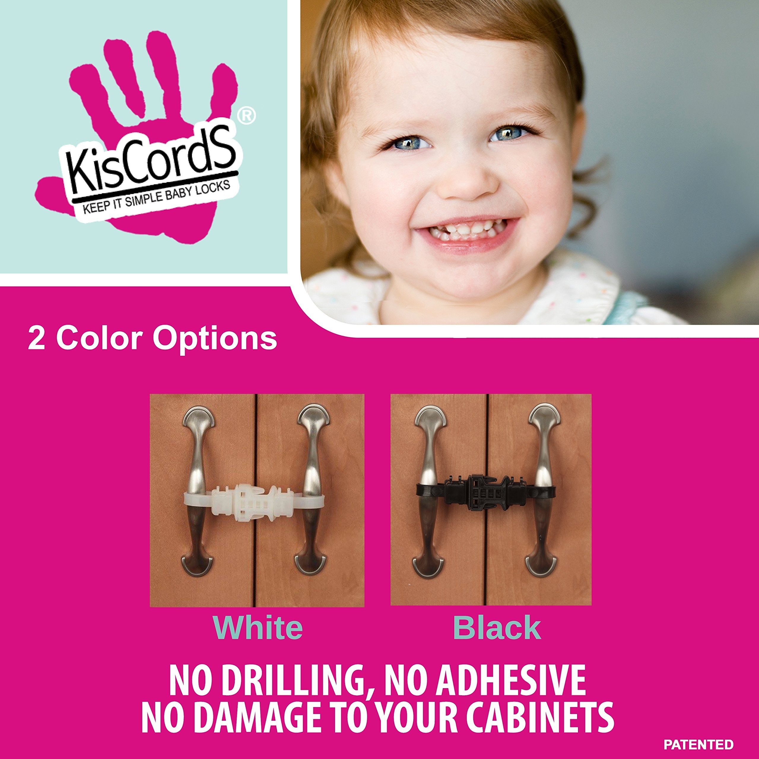 KisCords smallest-lock-on-market closeup reveals discreet, child-proofing solution for cabinets.