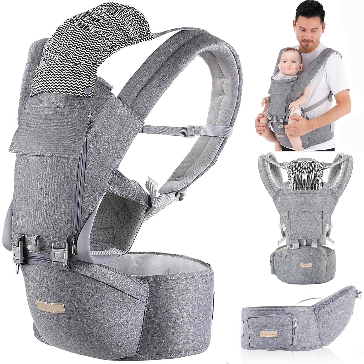 Kisdream 9-in-1 baby carrier with hip seat supports growing infants for daily use.
