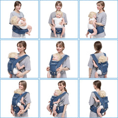 Kisdream hip-seat design in action supporting comfortable baby transport.