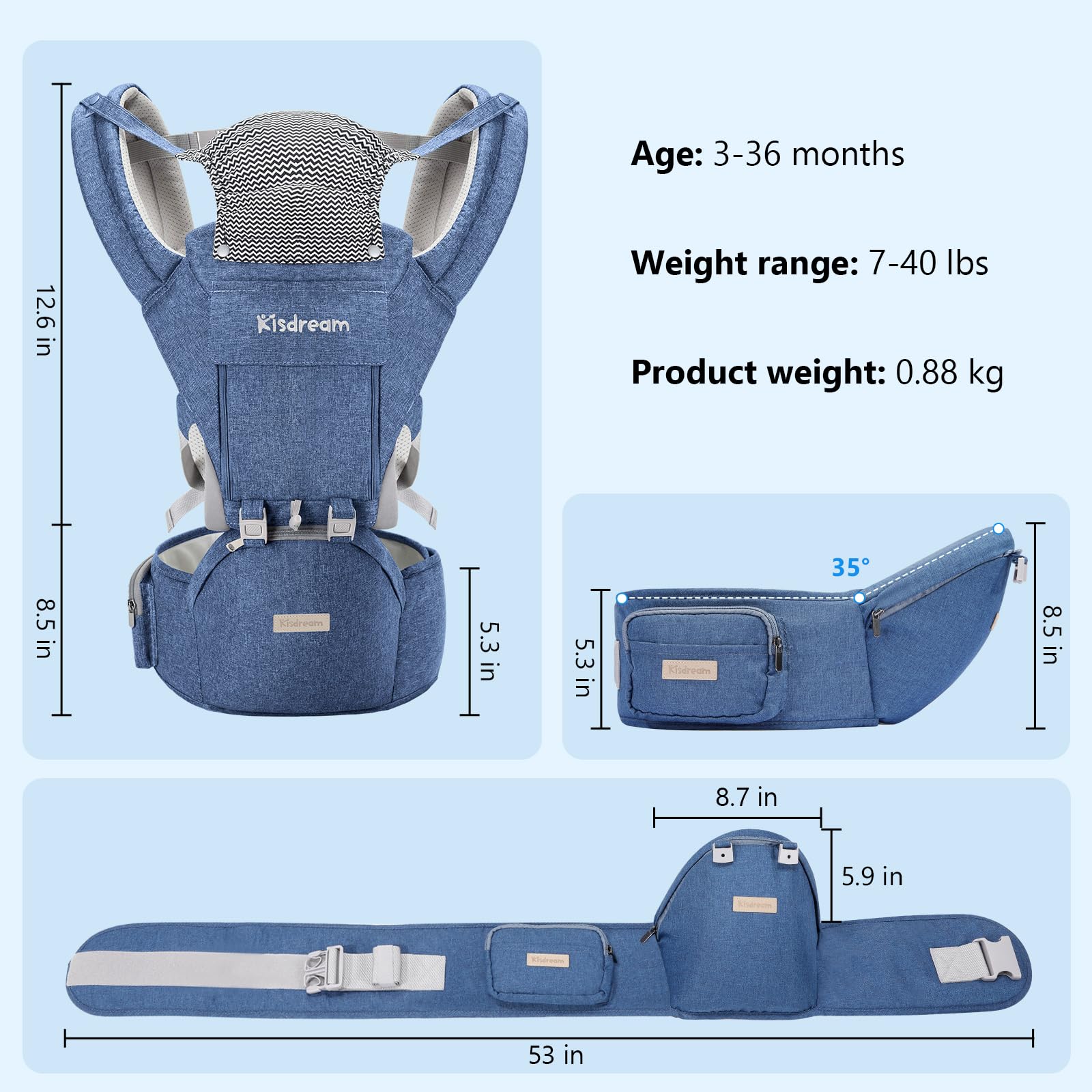 Kisdream carrier ready for travel indoors and outdoors.