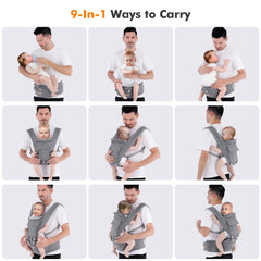 Kisdream front-facing hip-seat setup for versatile carries during quick outings.