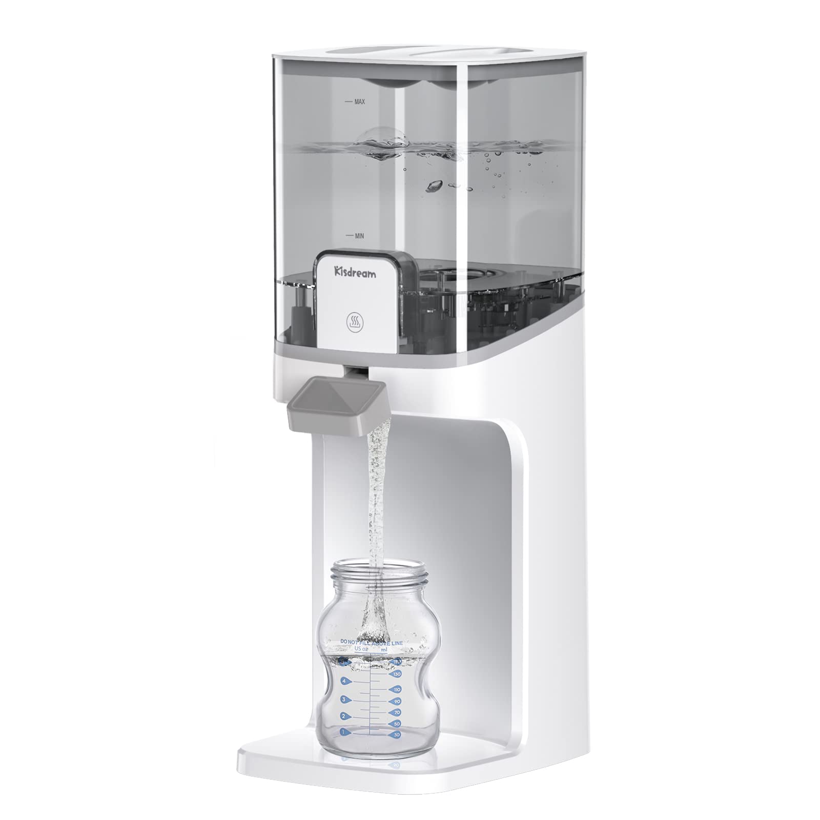 Kisdream Water Warmer front view with night light for easy nighttime feeds.