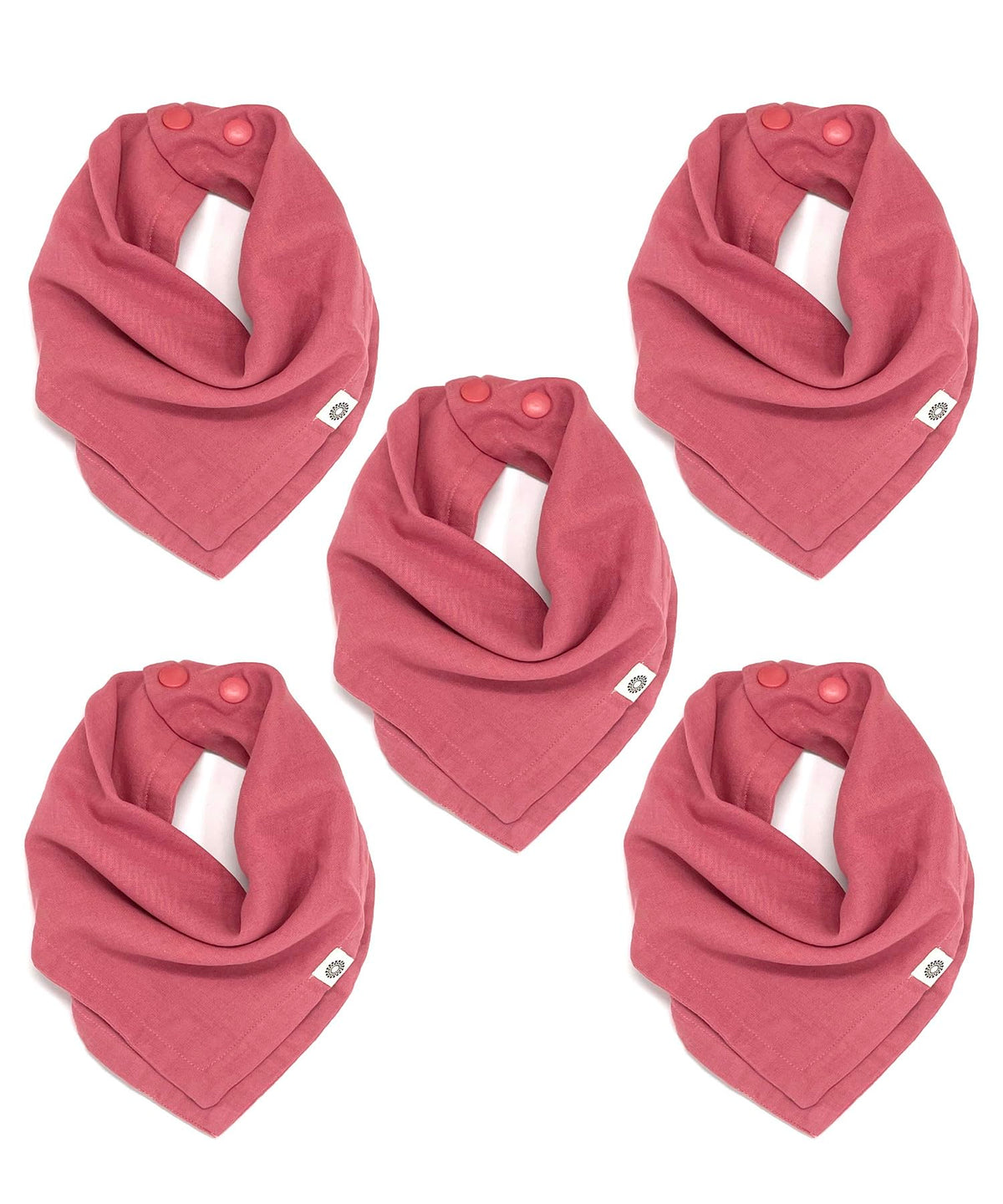 Kishu Baby Indi bandana bib in dusty rose folded for everyday wear and quick cleanup