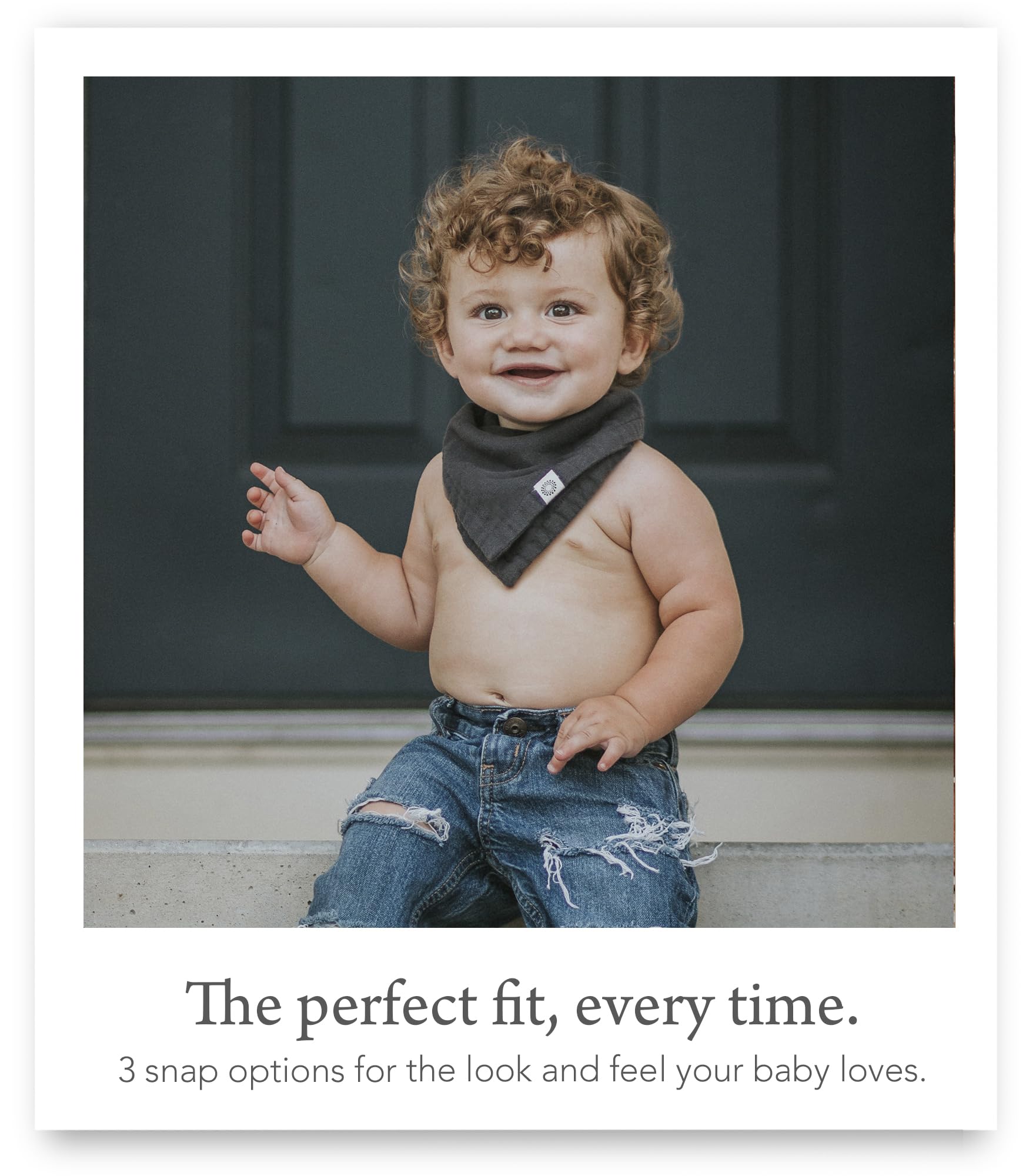 Kishu Baby Indi bandana bib trailhead reversible setup shows 4-way options.