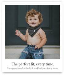 Kishu Baby Indi bandana bib trailhead reversible setup shows 4-way options.