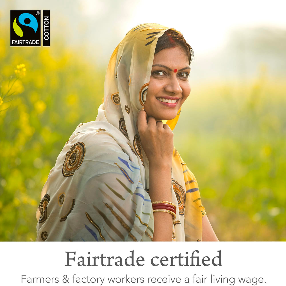 Kishu Baby Indi fairtrade-certified fabric image signals ethical sourcing and soft touch.