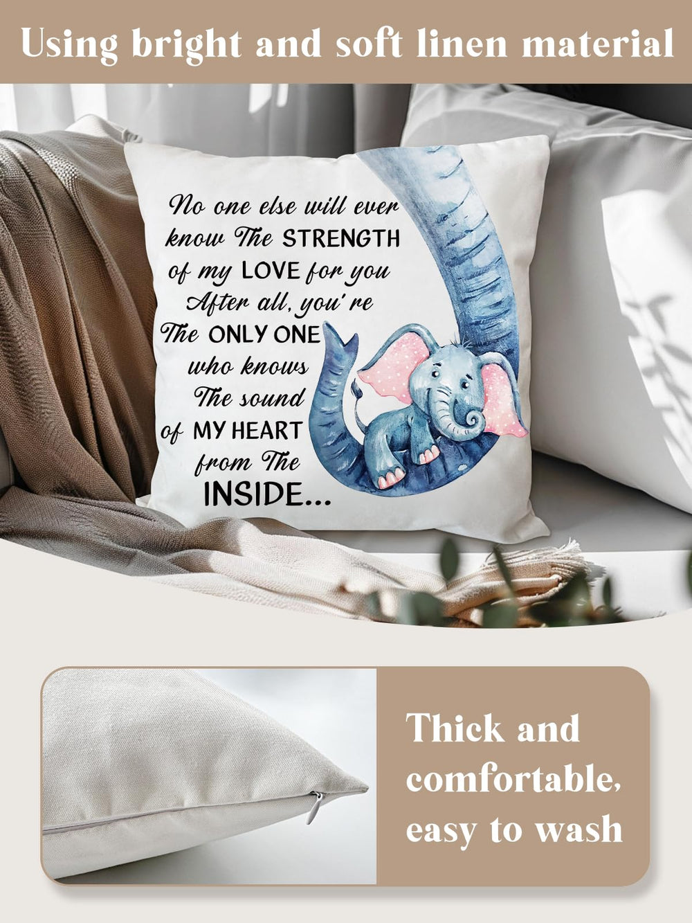 KISJO Elephant Pillow Cover with hidden zipper delivers clean, seamless styling.